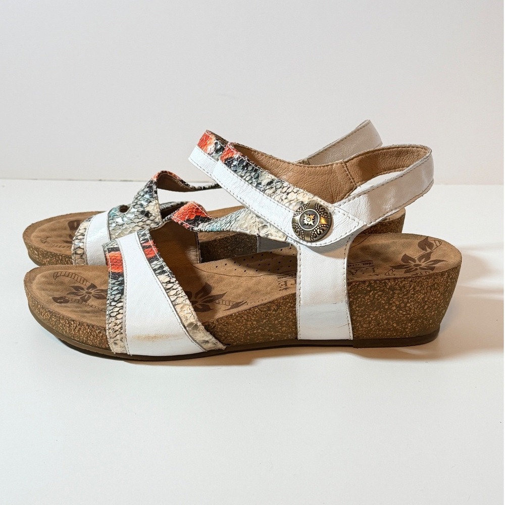 White and Multicolor Cork Wedge Strappy Sandals